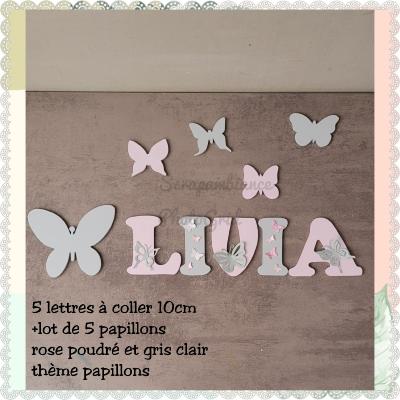 Lettre en bois à coller - 10cm thème papillons