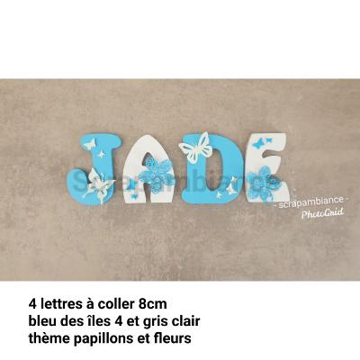 Lettre en bois à coller - 8cm thème fleurs et papillons