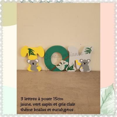 Lettre en bois à poser de 15CM thème koalas et eucalyptus