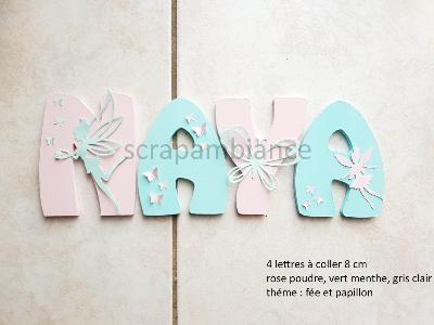 Lettre en bois à coller - 8cm thème fées et papillons