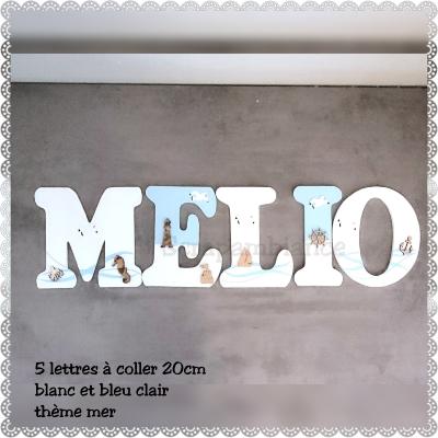 Lettre en bois à coller - 20cm thème mer