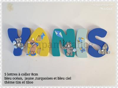 Lettre en bois à coller - 8cm thème tim et tiloo