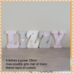 initiales mariages à poser 20cm thème lapins et coeurs