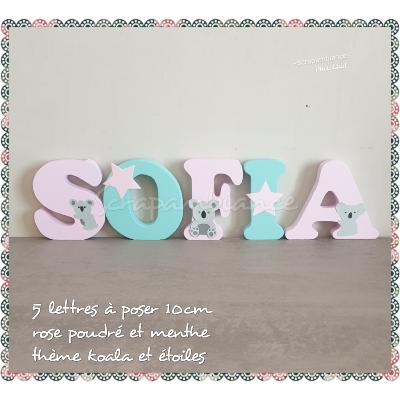Lettre en bois à poser de 10cm thème koalas et étoiles