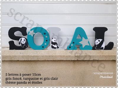 Lettre en bois à poser de 15CM thème panda et étoiles 