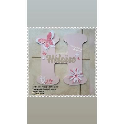 Lettre en bois à coller - 25cm fleurs et papillons