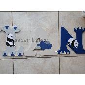 Lettre en bois à coller - 20cm thème panda, nuages et triangles