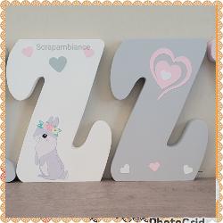 initiales mariages à poser 20cm thème lapins et coeurs