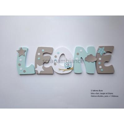 Lettre en bois à coller - 8cm thème étoiles pois+ 1hibou