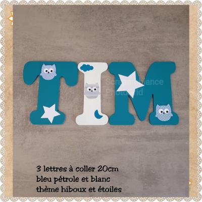 Lettre en bois à coller - 20cm thème hiboux et étoiles