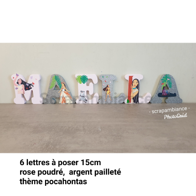 Lettre en bois à poser de 15CM thème pocahontas