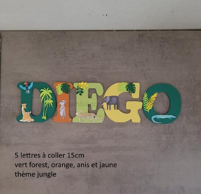 Lettre en bois à coller - 15cm thème jungle