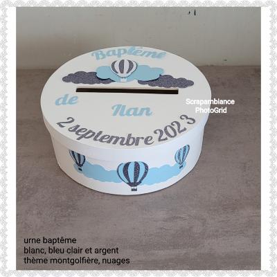 Urne baptême thème montgolfières et nuages