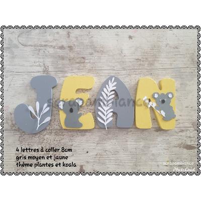 Lettre en bois à coller - 8cm thème koalas et plantes