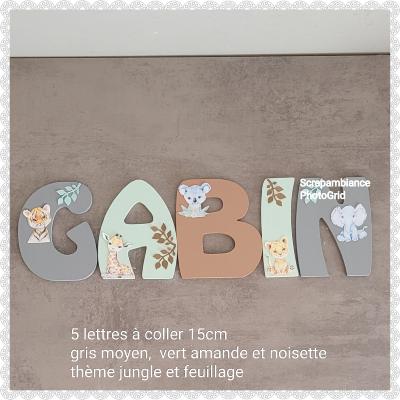 Lettre en bois à coller - 15cm thème Jungle et feuillage