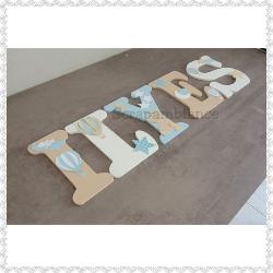 Lettre en bois à coller - 20cm thème montgolfière, nuages et étoiles