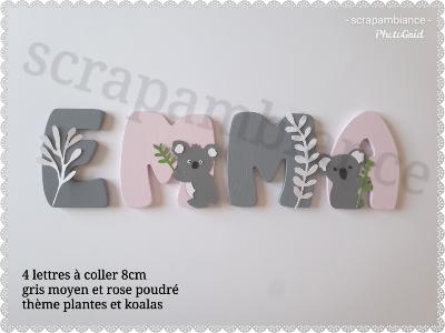 Lettre en bois à coller - 8cm thème koalas et plantes