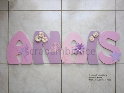 Lettre en bois à coller - 20cm thème fée, étoiles et fleurs