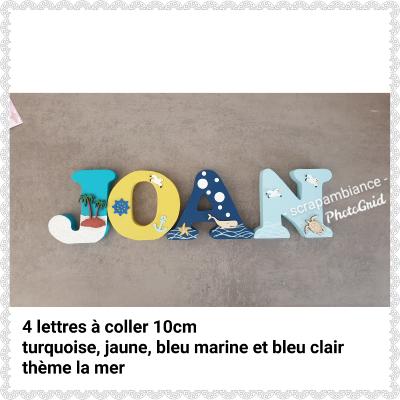 Lettre en bois à coller - 10cm thème mer