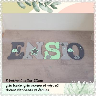 Lettre en bois à coller - 20cm thème éléphants et étoiles 