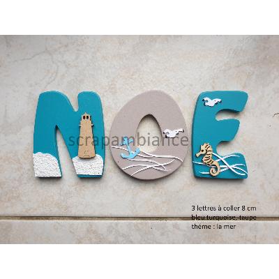 Lettre en bois à coller - 8cm thème mer