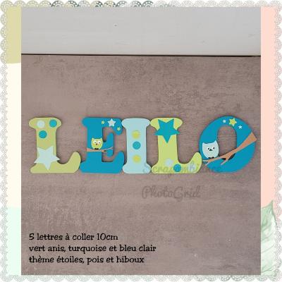 Lettre en bois à coller - 10cm étoiles, nuages et hiboux