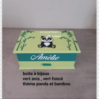 Boite à bijoux  thème panda et bambou 