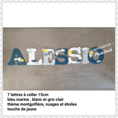 Lettre en bois à coller - 15cm thème montgolfière et nuages