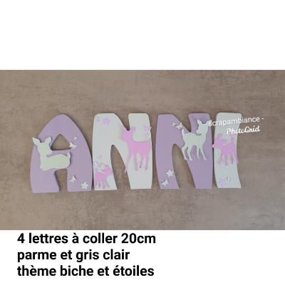 Lettre en bois à coller - 20cm thème biche et étoiles