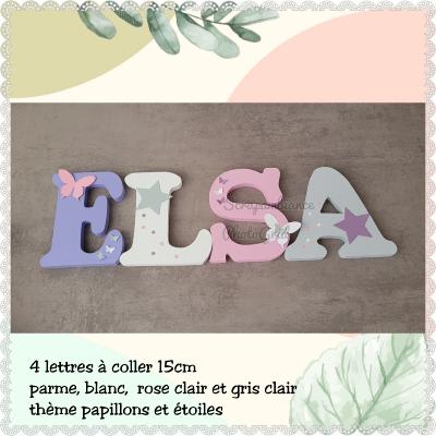 Lettre en bois à coller - 15cm thème papillons et étoiles