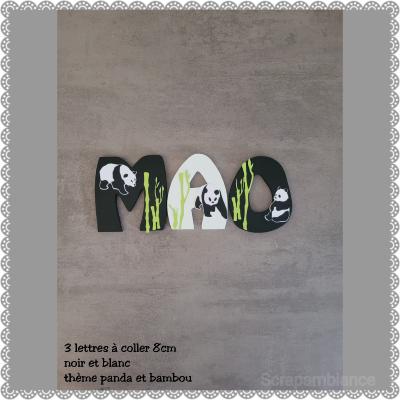 Lettre en bois à coller - 8cm thème panda et bambou